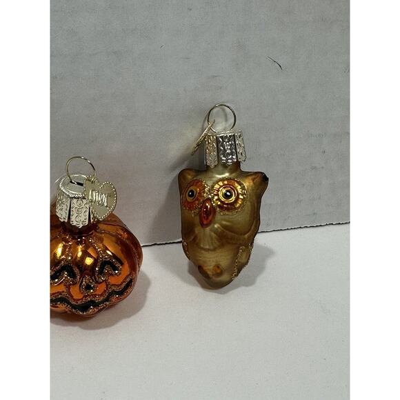 Old World Christmas Glass Christmas Ornament OWC Small Pumpkin + Owl Both RARE - Picture 3 of 8